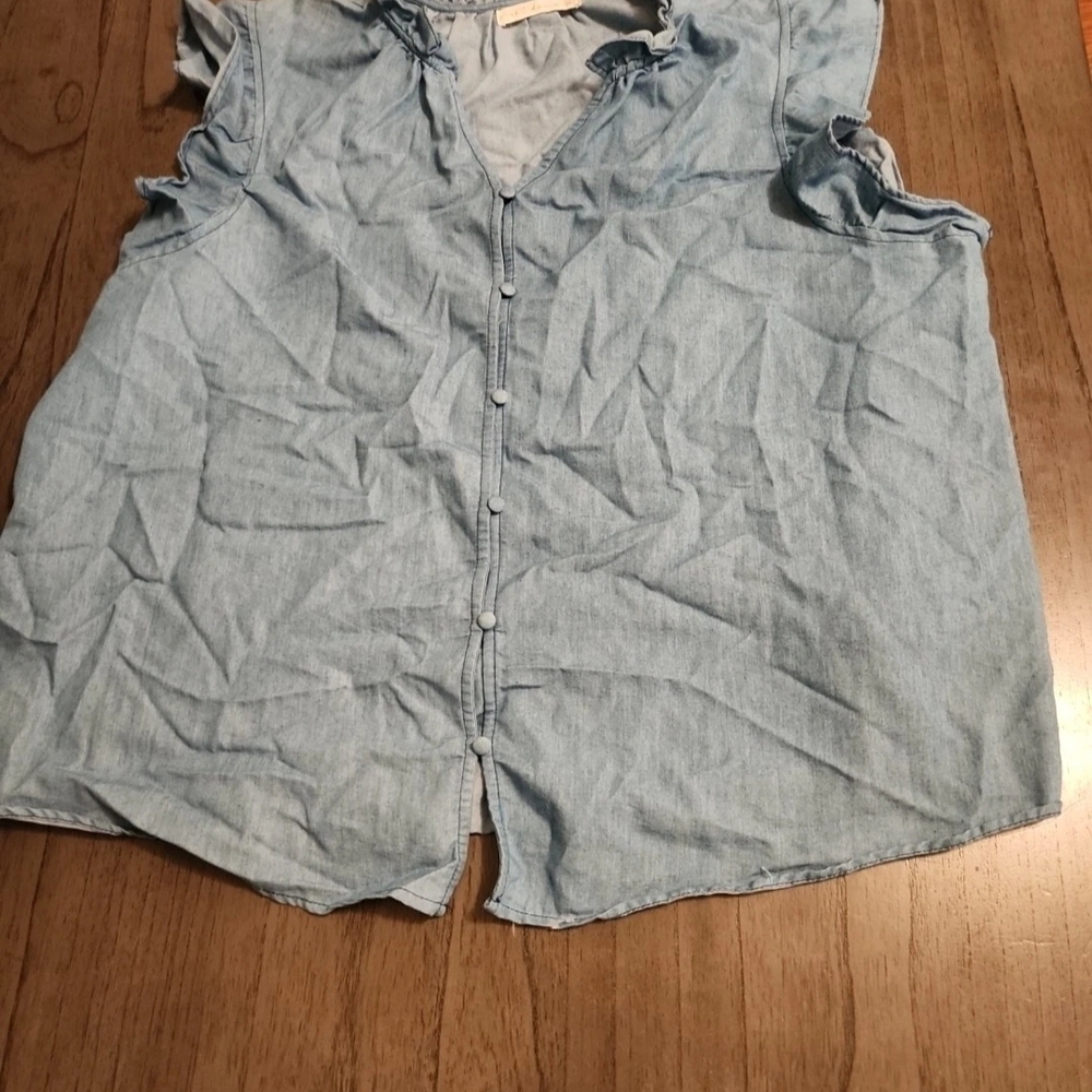 Light Blue Sleeveless Button-Up Top